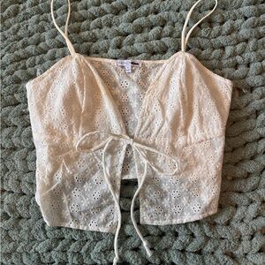 Fashion Nova Ivory Eyelet Tie-Front Crop Cami